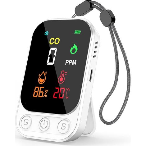 1 Kohlenmonoxidmelder, 80 Db Alarm, Wiederaufladbar, Temperatur- Und Feuchtigkeitssensor, Für Zuhause Und Unterwegs