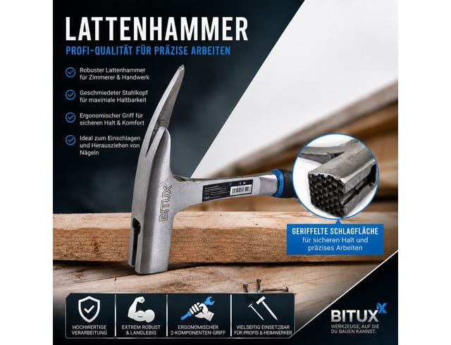 Bituxx - Lattenhammer Dachdeckerhammer Kellenhammer Nagelhammer Dachlattenhammer 950g mit magnetischem Nagelhalter
