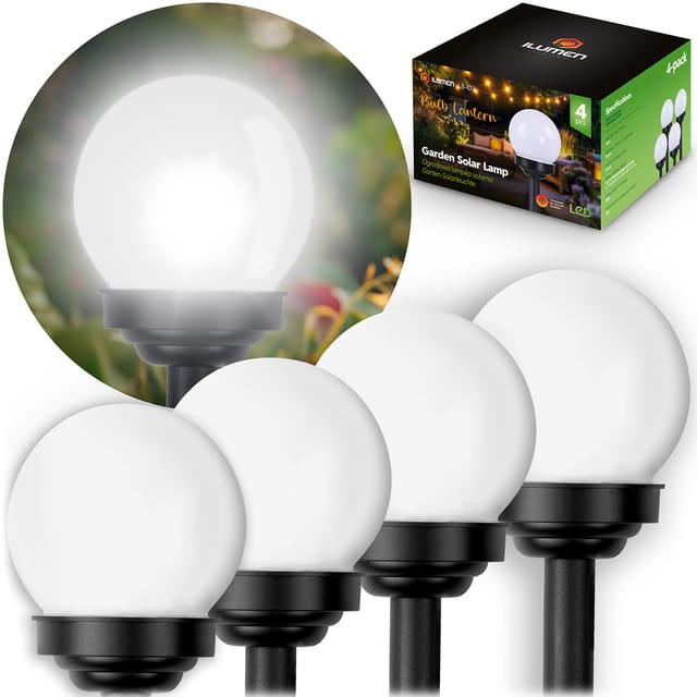 Solarlampe, weiße Kugel, 4 Stk. Ilumen LS-102