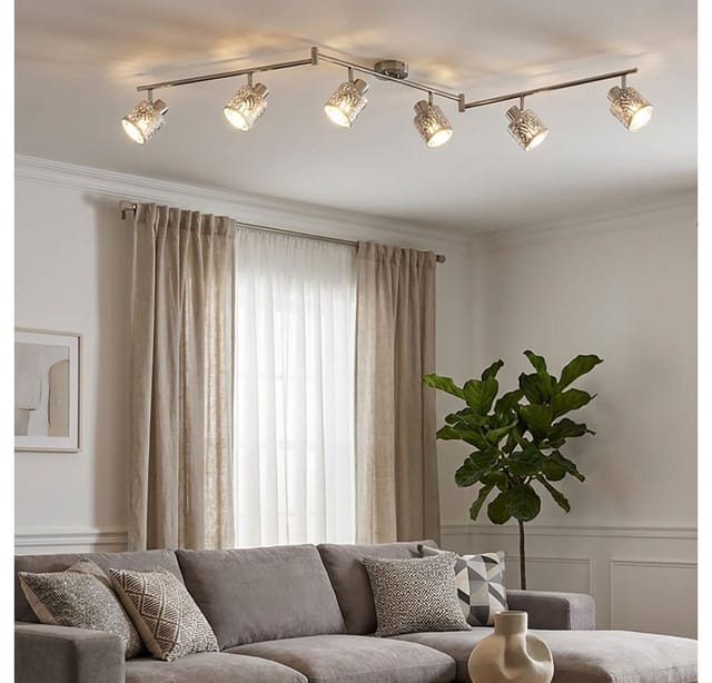 Globo Lighting - Deckenlampe Deckenleuchte 6 flammig Spotleiste schwenkbar Wohnzimmerleuchte, Metall Samt silber, 6x E14 LxH 145x18 cm