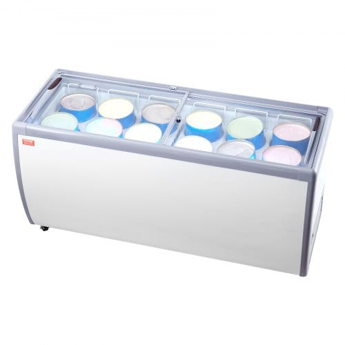 Kommerzielle Eiscreme-vitrine, 567 L Gefriertruhe, Mobiler Tiefkühlschrank Mit Glasplatte, Restaurant-gelato-tauchschrank Mit 12 Großen Behältern, 2 Glasschiebetüren, Feststellrollen, Weiß - Vevor
