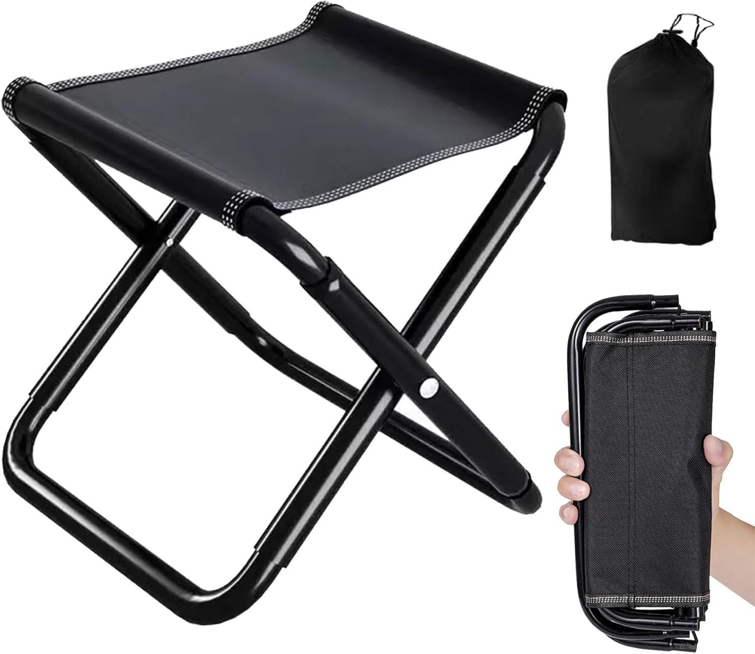 Tragbarer, Faltbarer Campinghocker (30 Cm) – Mini-outdoor-klappstuhl (schwarz), Geeignet Zum Wandern, Gärtnern, Angeln, Grillen Und Für Den Strand.