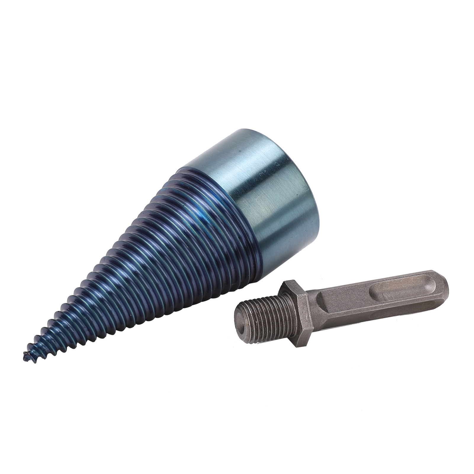 Brennholz-spaltbohrer Mit Vierkantschaft, Blau Verzinnt, Schraubenkegelkopf, Bohrzubehör 42 Mm