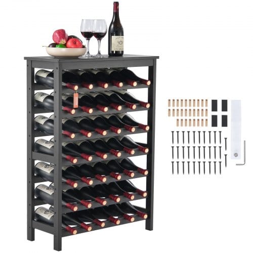 Weinregal 42 Flaschen, Stabiles Flaschenregal, 7-stufiges Lagerregal Aus Massivem Bambusholz, Freistehendes Weinregal, Wackelfreie Regale Für Küche, Bar Und Keller (schwarz)