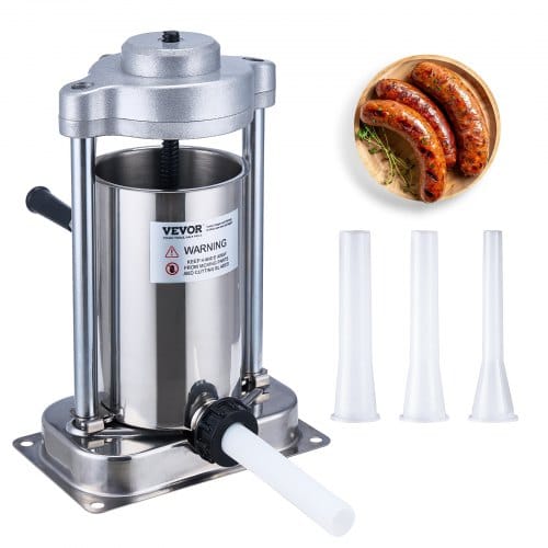 Manueller Wurstfüller, 2 L / 5 Pfund Vertikale Wurstmaschine Mit G-typ-klemme, Lebensmittelechtes 304 Edelstahlfass Mit 2 Füllrohren, Für Zuhause, Küche, Restaurant, Gewerbe