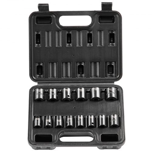 3/8-zoll-schlagsteckschlüsselsatz,14-teiliger Flacher Steckschlüsselsatz Metrisch 7–20mm,6-punkt-cr-mo-legierungsstahl Für Autoreparatur,leicht Lesbare Größenmarkierungen,aufbewahrungskoffer - Vevor