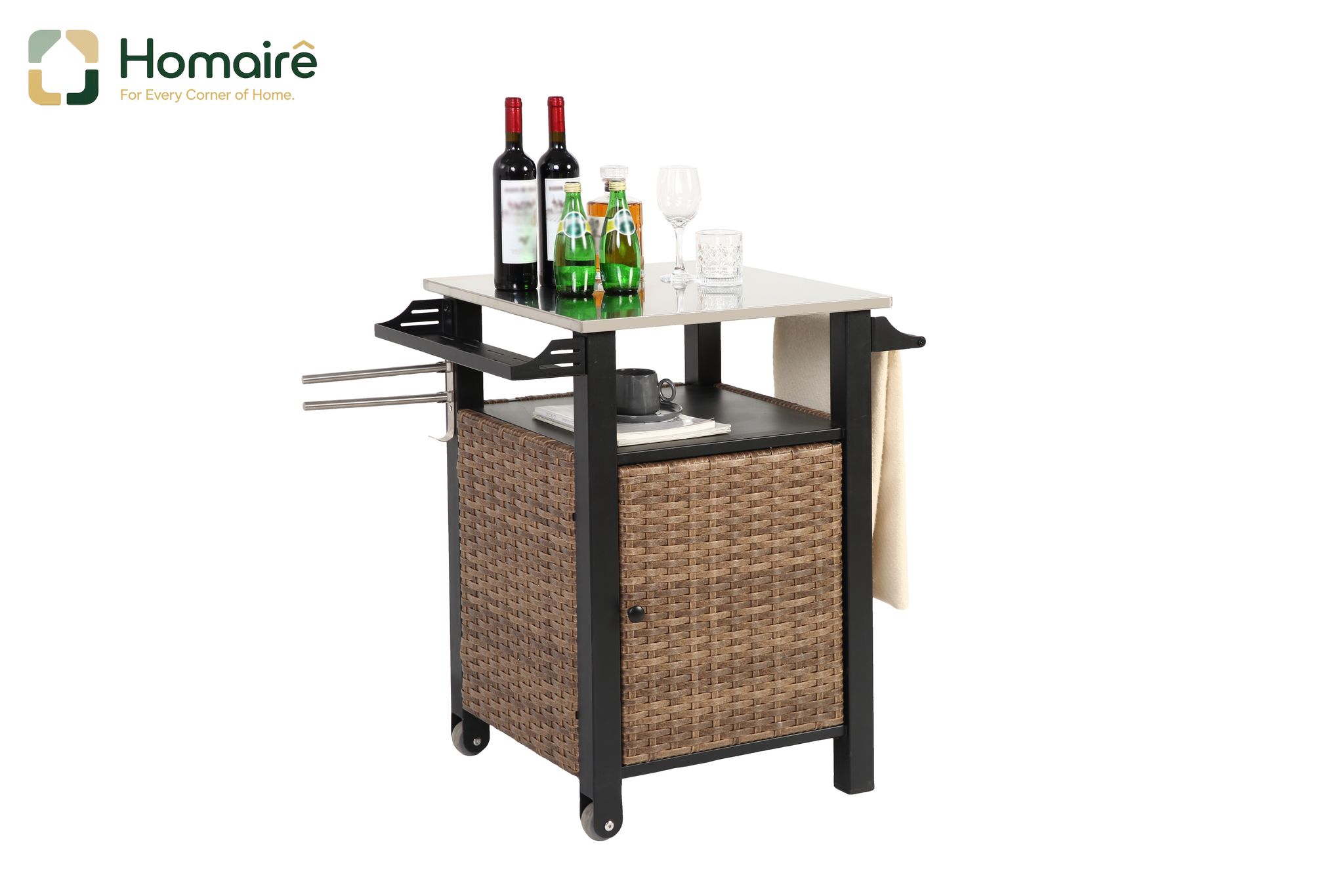 Stahl Rattan Sitzbank Braun 120 X 40 X 45 Cm Homaire