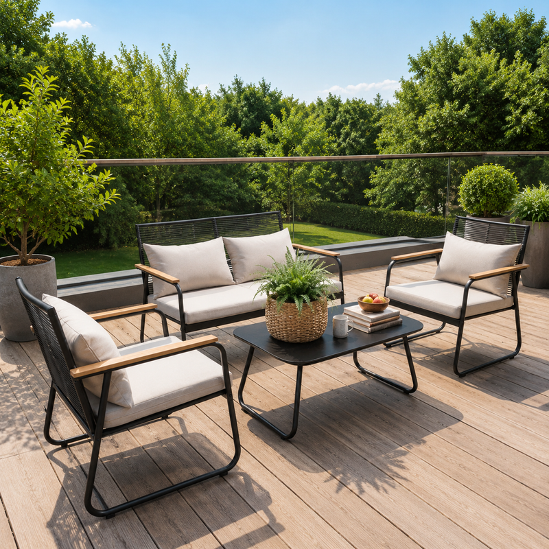Homavo Gartenmöbel-set 4 Personen Aus Pe-rattan, 2-sitzer-sofa, 2 Sessel Und Couchtisch, Mit Bequemen Kissen, Garten-lounge-set Für Balkon, Terrasse Und Garten