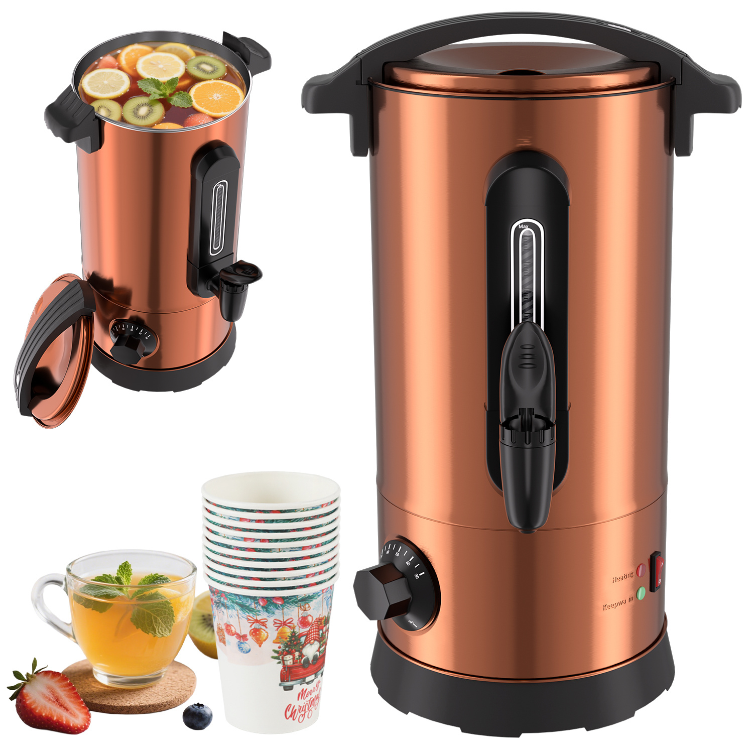 Jiubiaz Distributore Di Bevande Calde 10 L, 1500 W, Acciaio Inox Nero, Termostato 30–95 °c, Rubinetto E Livello Visibile