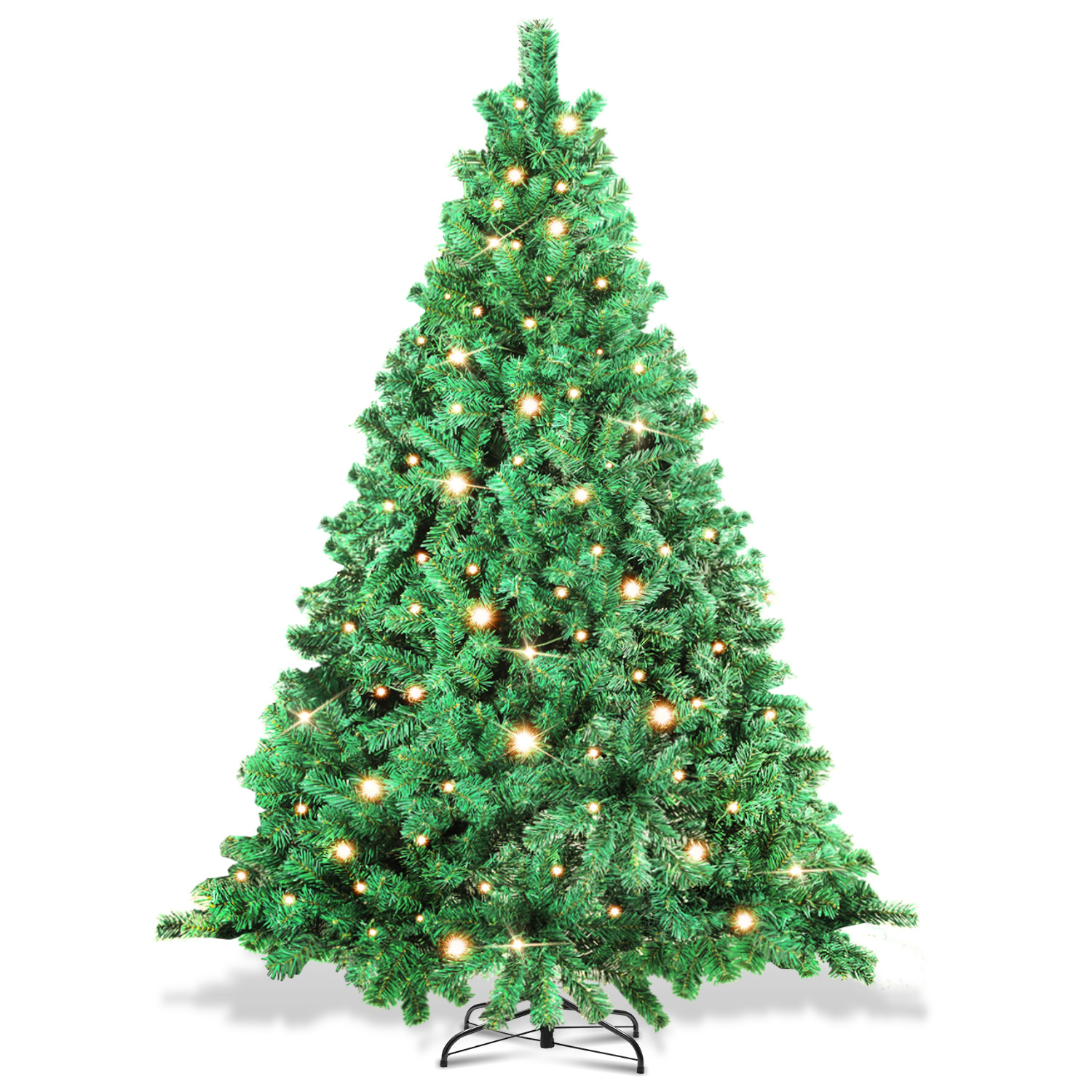 Jiubiaz 210cm Künstlicher Weihnachtsbaum Mit Led-beleuchtung 400 Leds Warmweiß Inkl. Metallfuß Mit 1200 Spitzen Christbaum Tannenbaum Pvc Grün