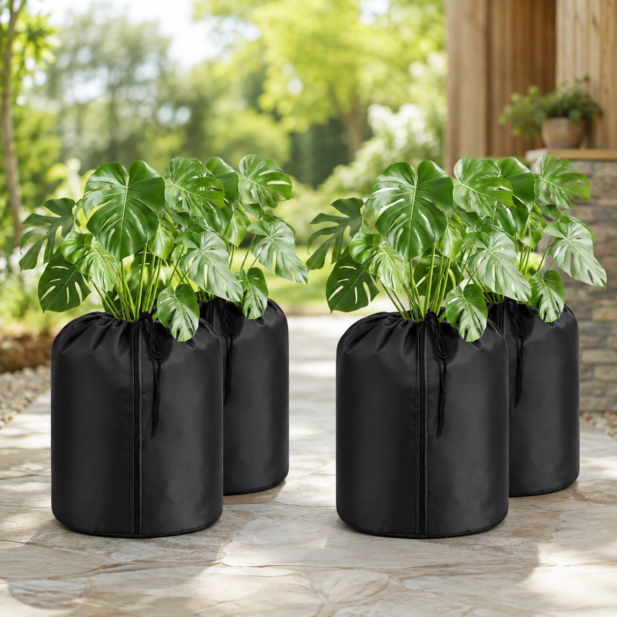 Jiubiaz 4er Winterschutz Für Pflanzen 70x65 Cm Schwarz, Frostschutz Für Bäume Und Sträucher Mit Kordelzug