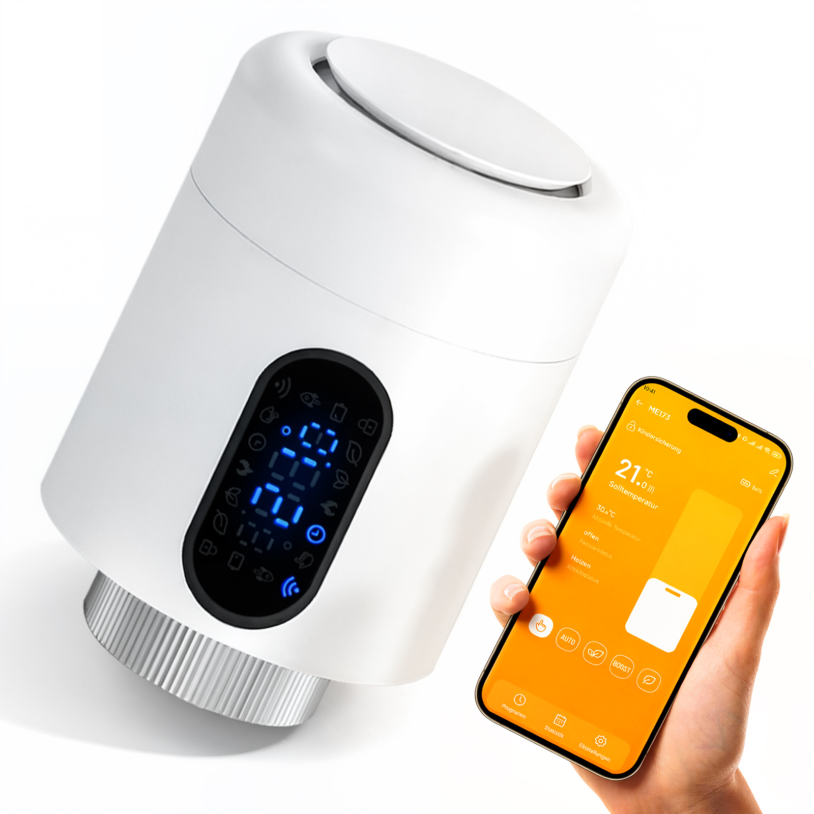 Jiubiaz Smartes Heizkörperthermostat Wifi, App-steuerung, Smart Life/tuya, 7 Ventiladapter Je Thermostat, Weiß, 1 Stück