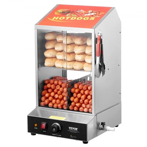 Hot Dog Dampfgarer, 37l, 2-stufiger Hot Dog Hütten-dampfgarer, 30℃85℃ Temperaturregelung, Elektrischer Brötchenwärmer Mit Schiebetüren Aus Gehärtetem Glas, Trennplattenzange, Edelstahl, Für Hot Dogs &