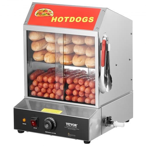 Hot Dog Dampfgarer, 27l, 2-stufiger Hot Dog Hütten-dampfgarer, 30℃85℃ Temperaturregelung, Elektrischer Brötchenwärmer Mit Schiebetüren Aus Gehärtetem Glas, Trennplattenzange, Edelstahl, Für Hot Dogs &