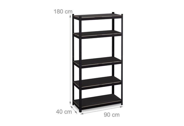 Schwerlastregal, hbt 180x90x40 cm, 875kg, 5 Böden, Keller, Garage, Standregal Wohnzimmer, Büro, Stahl, schwarz - Relaxdays