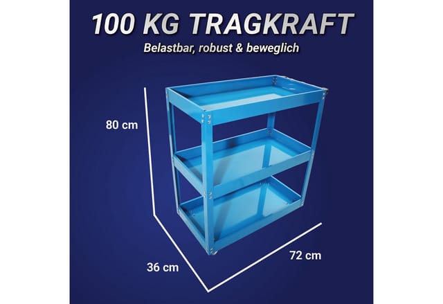 Bituxx - Werkstattwagen Rollwagen Werkzeugwagen Werkzeugkiste 3 Ebenen Ablagen Blau