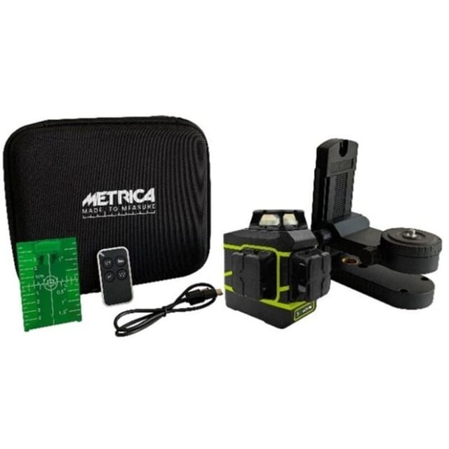 Metrica - 3D-Wasserwaage action green mit Wandhalterung - 61438
