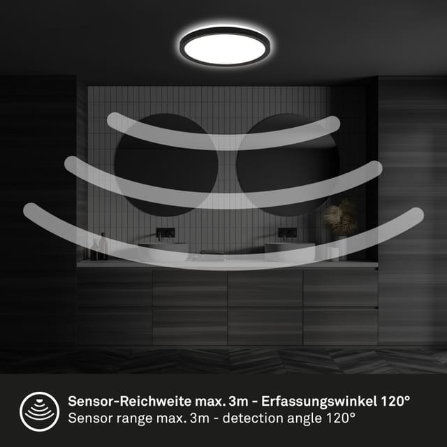 Briloner - led Deckenlampe Rund Slim Panel Lampe 16W 1900 Im Bewegungs Sensor IP44 Badlampe