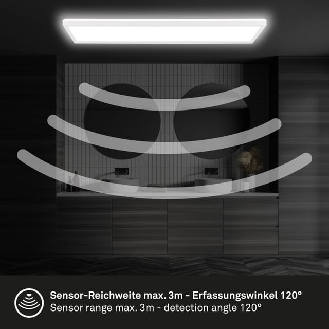 Ultraflache led Deckenlampe mit Bewegungsmelder - IP44 led Badlampe Badezimmerleuchte, Deckenpanel extra flach für Feuchträume, 58 x 20 x 3 cm (LxBxH)