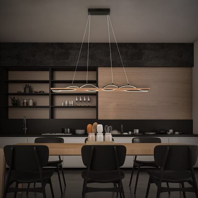 Briloner - led Pendelleuchte Wellenförmige Hängelampe Esszimmer Küche Warmweiß Holz