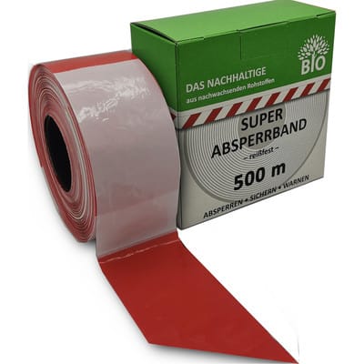 FP - Absperrband 500 m-Rolle rot/weiß geblockt, nachhaltig, aus nachwachsenden Rohstoffen