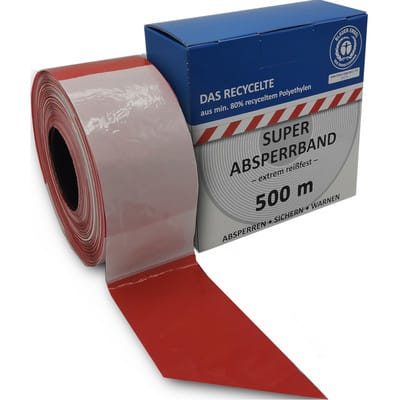 FP - Absperrband Länge 500 m Breite 80 mm rot/weiß geblockt, recycelt