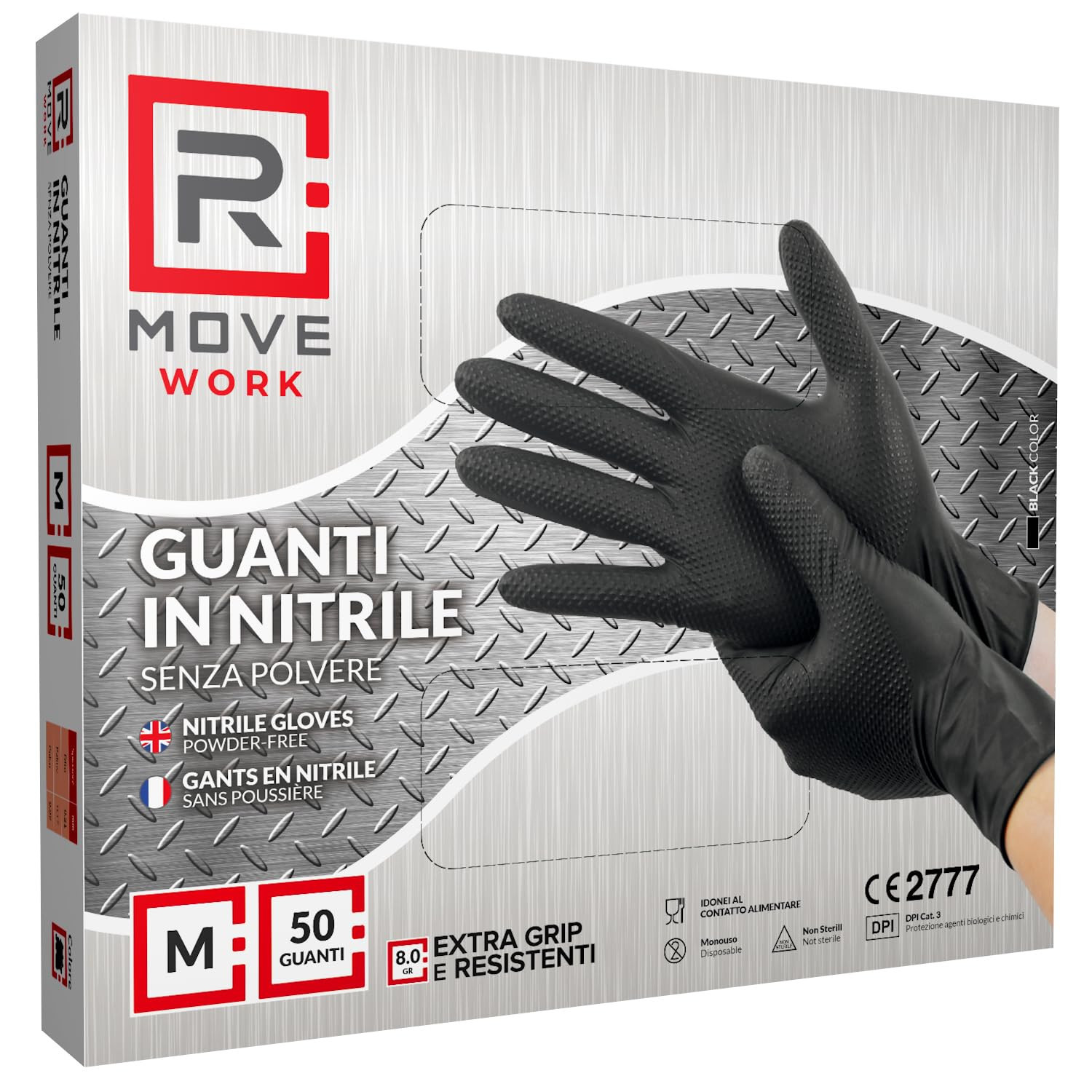 R Move Nitril-handschuhe Mit Diamant-textur, 8 G - Schwarz, Größe M, 50 Stück