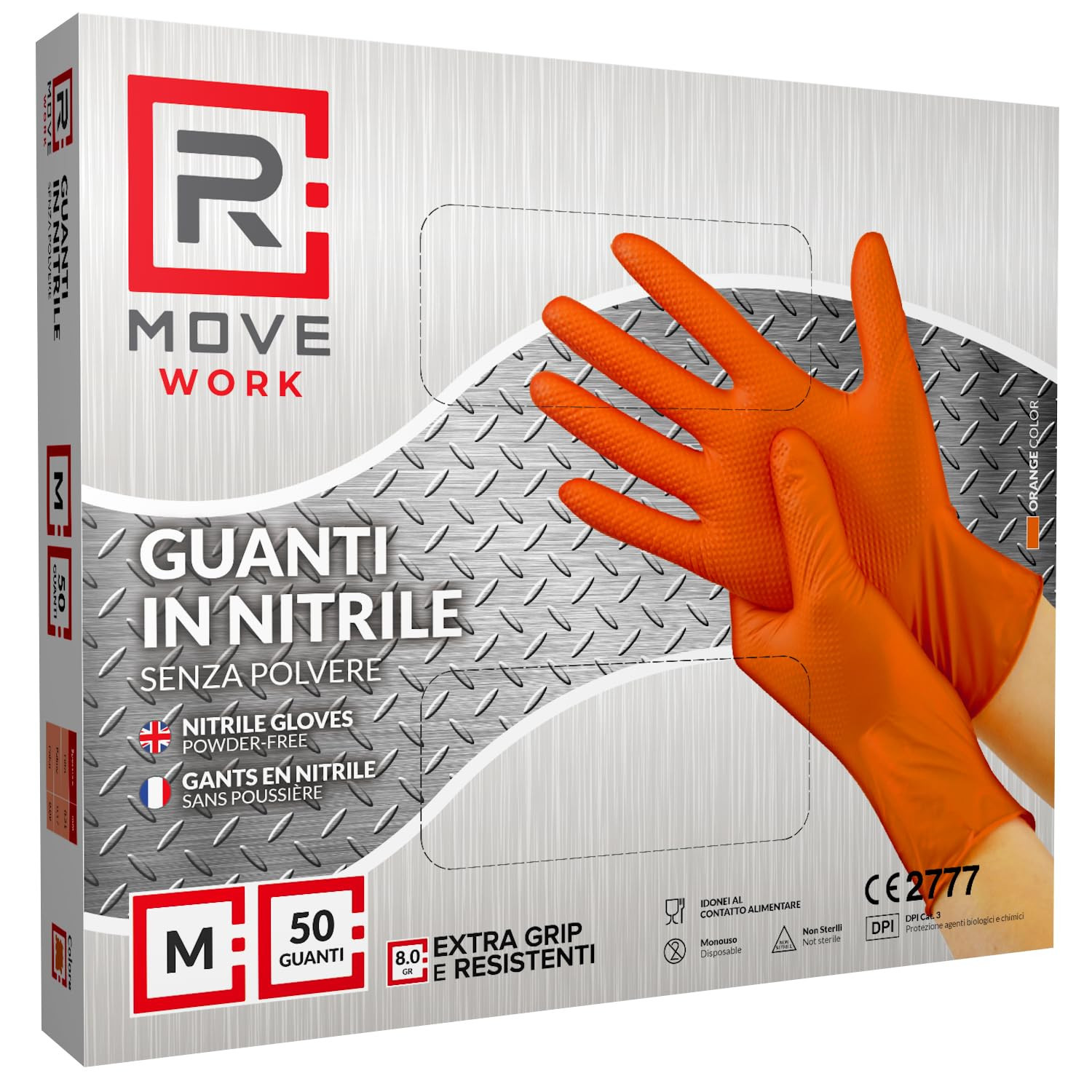 R Move Nitril-handschuhe Mit Diamant-textur, Arbeitshandschuhe, 8 G, Orange, Größe M - Packung Mit 50 Stück