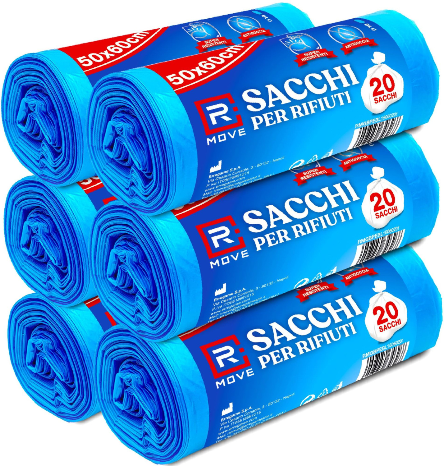R Move Abfallsäcke 50x60 Cm 35 Liter 6 Rollen À 20 Blaue Säcke Ohne Henkel