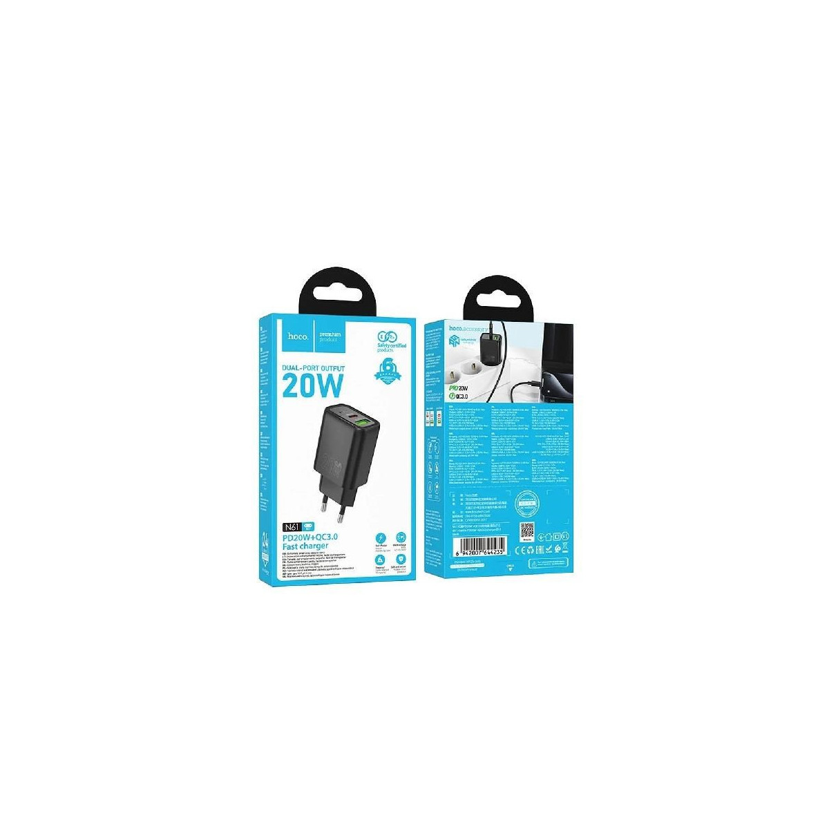 Hoco N61 20w Usb-c Und Usb-a Netzladegerät Schwarz