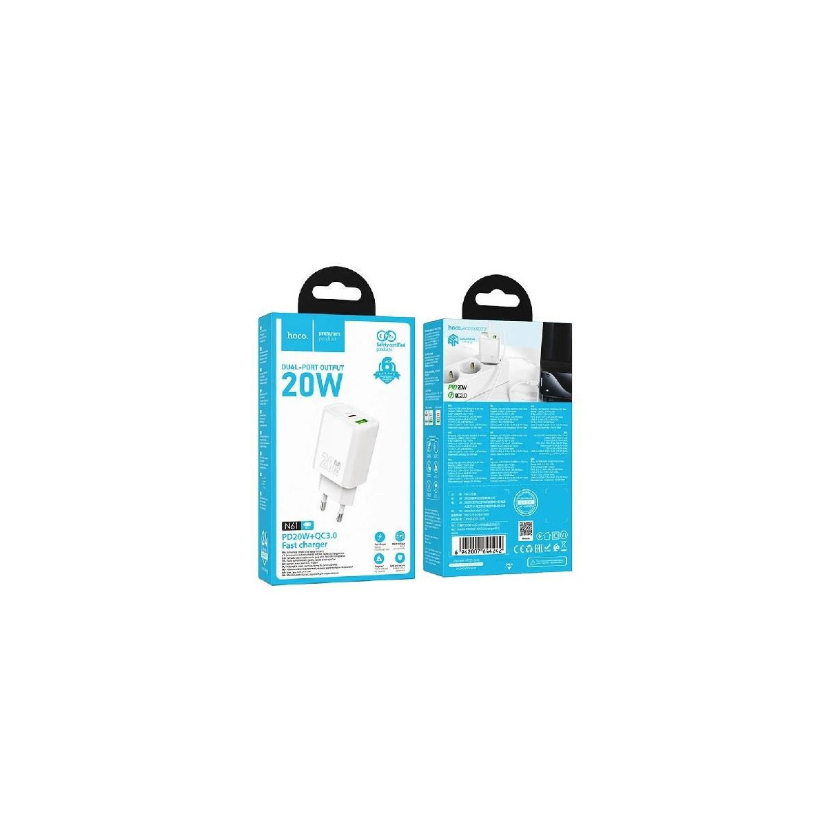 Hoco N61 Dual-port-usb-c-usb-a-20w-pd-qc3.0-netzladegerät Weiß
