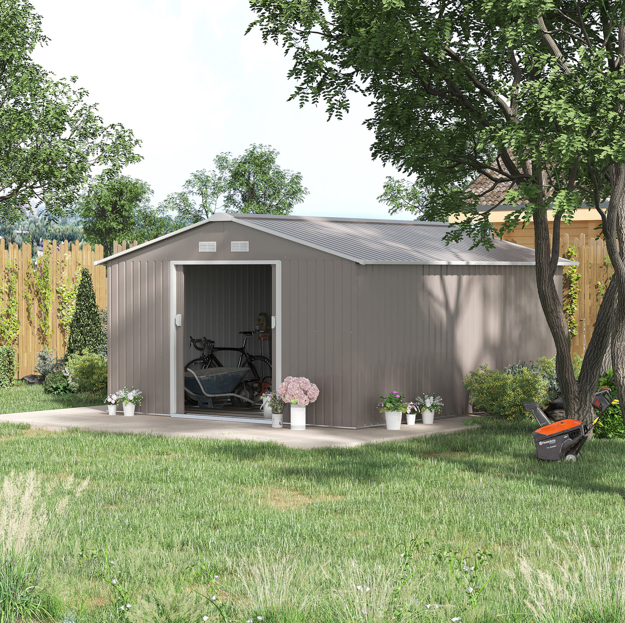 Gartenhaus Aus Verzinktem Stahl 340 X 386 X 200 Cm, Grau Okmyhome