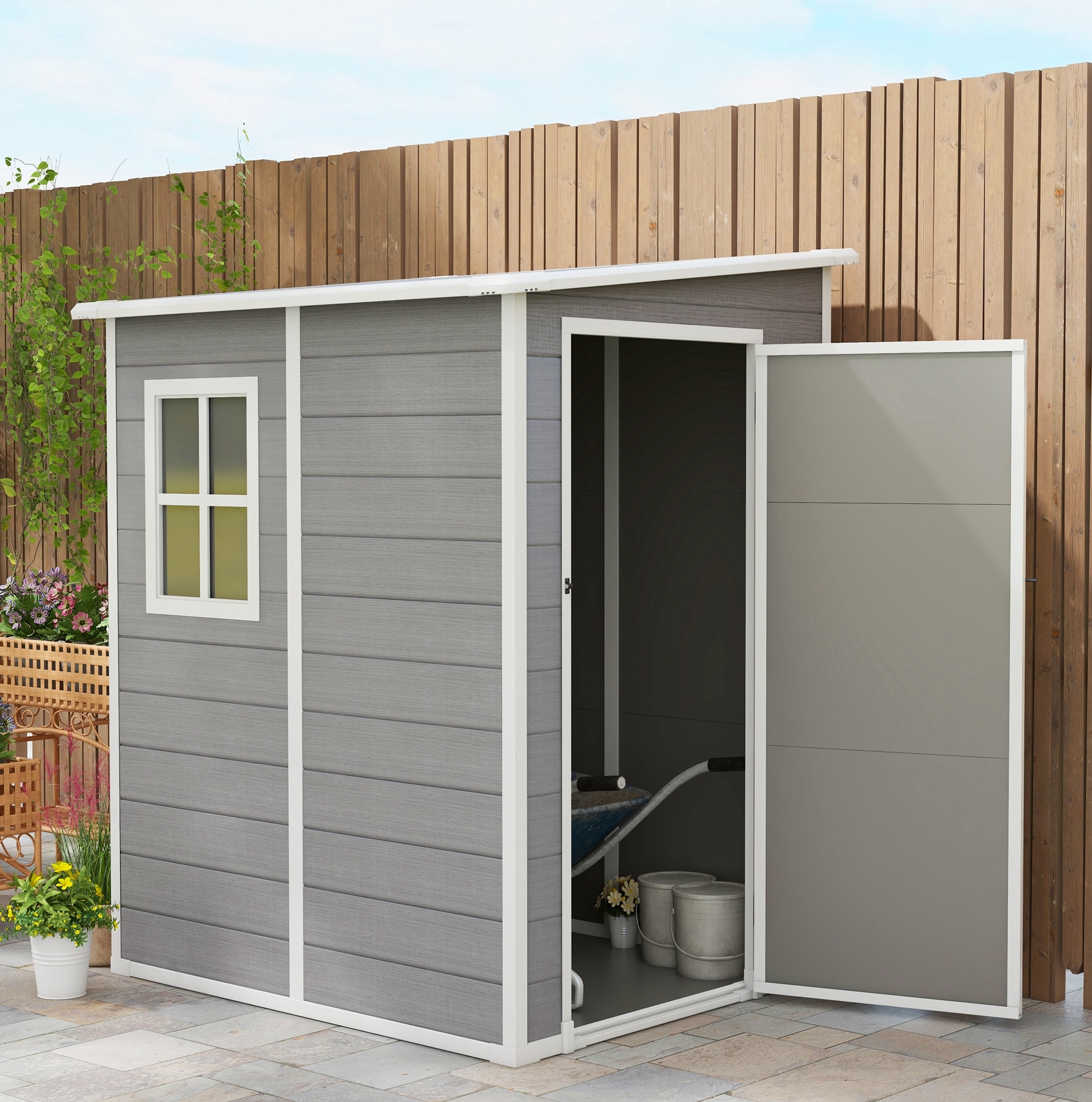 Gartenhaus 1,54 M³ Aus Aluminium Und Kunststoff, 122 X 149 X 192/177 Cm, Grau Okmyhome