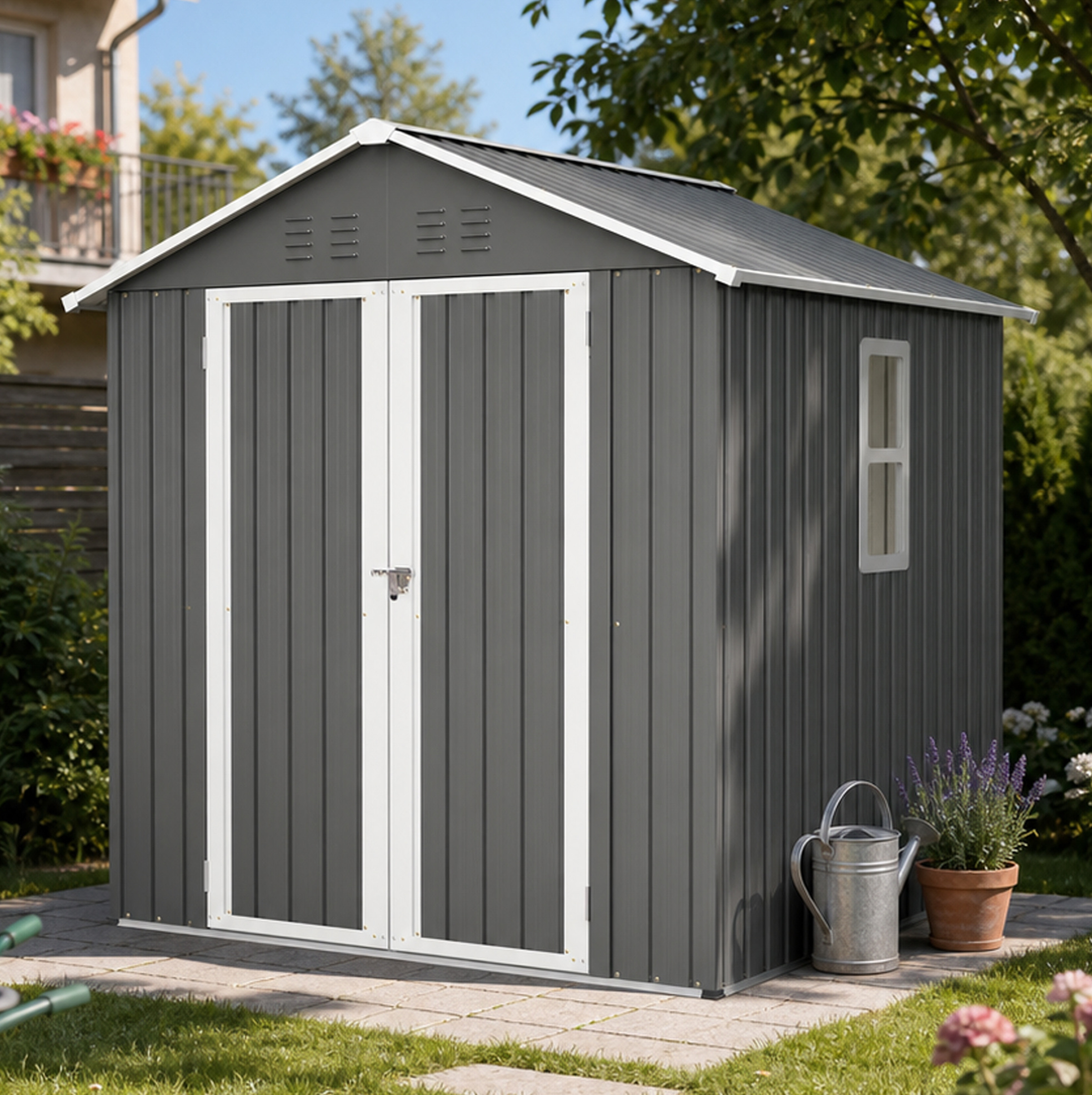 Metall-gartenhaus 184,8 X 182 X 191,1 Cm Grau Mit Pultdach Okmyhome