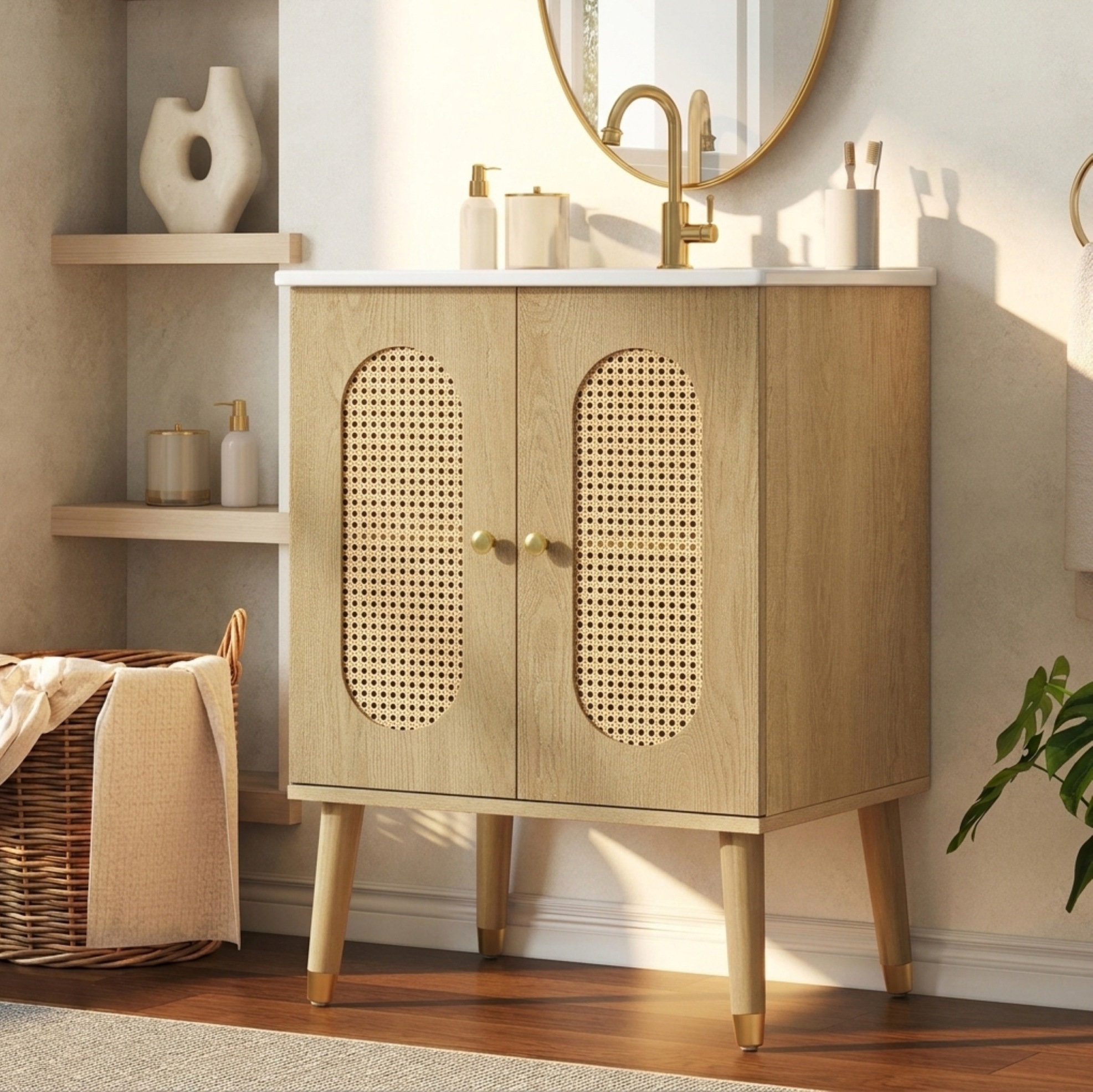 Waschtischunterschrank 61 Cm, Mdf, Naturholz, Okmyhome
