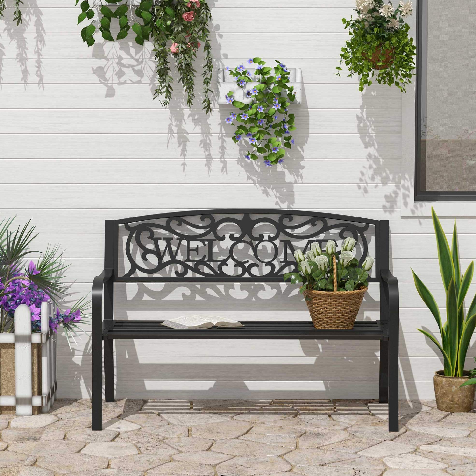 2-sitzer Gartenbank Aus Metall, 127 X 60 X 87 Cm, Schwarz Okmyhome
