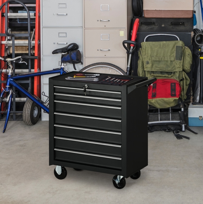 Werkzeugwagen Aus Stahl, 7 Schubladen, 150 Kg, Schwarz Okmyhome