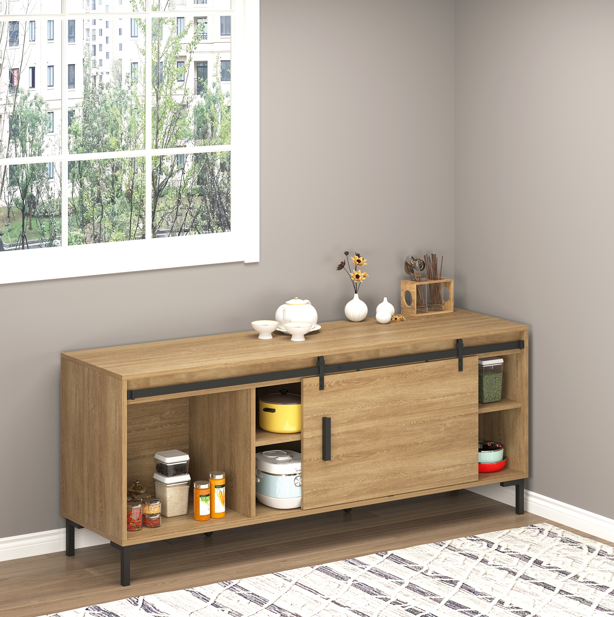 Schiebetür-set 200 Cm Aus Schwarzem Stahl Mit Zubehör, Okmyhome