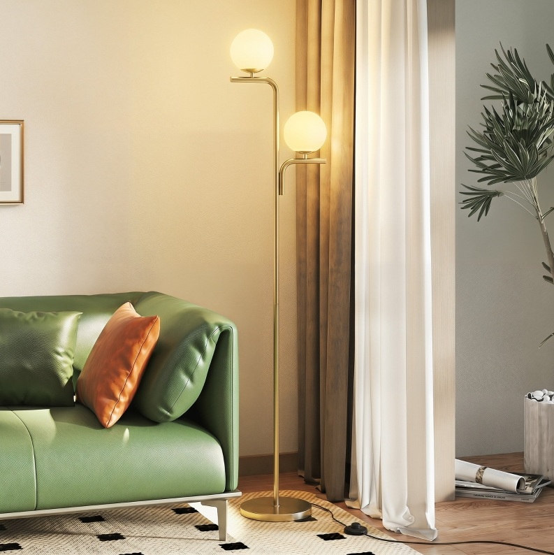Goldene Led-stehlampe Mit 3 Farbtemperaturen, Glasschirm Okmyhome