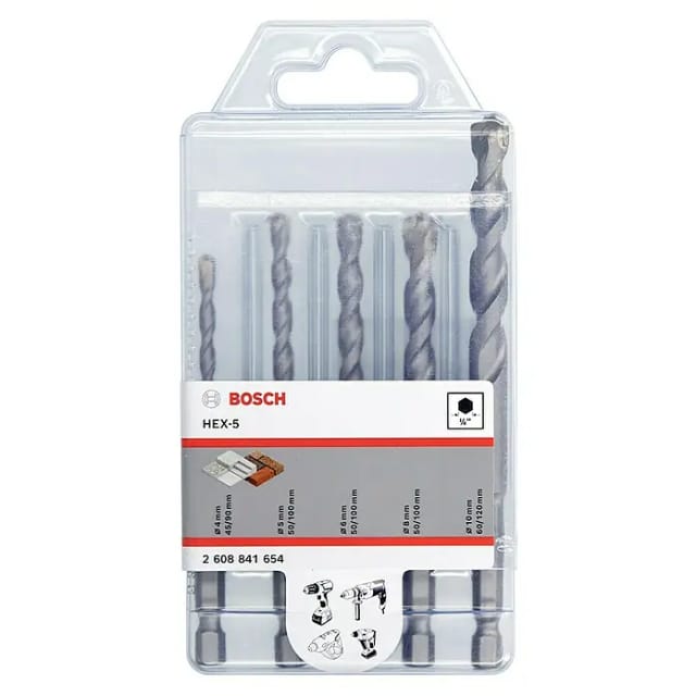 Accessories HEX-5 2608841654 Beton-Spiralbohrer-Set 4 mm, 5 mm, 6 mm, 8 mm, 10 mm 5 St. - Bosch