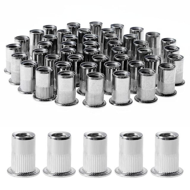 Langray - 100 Stück M8 Nietmutter, Nietmuttern aus Edelstahl, Sortiment M8 Gewindeeinsatzmutter Flachkopf für Metall Kunststoff (14 mm x 18 mm)