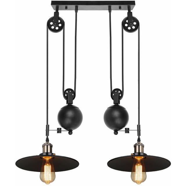 Industriell Metall Pendelleuchte 2 Lüster mit 2,0M Kabel diy Kronleuchter mit Rolle + Hut Form 26cm E27 für Küche Schlafzimmer Wohnzimmer Restaurant