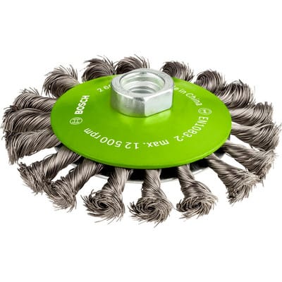 Bosch - Kegelbürste, gezopfter Draht, rostfrei, 0,35 mm, 115 mm, 12500 U/min, m 14