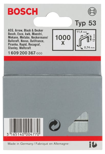 1.000x Feindrahtklammer Typ 53, 11,4 x 0,74 x 12 mm - 1609200367 - Bosch