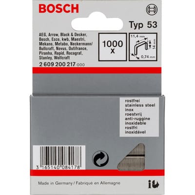 Feindrahtklammer Typ 53, 11,4 x 0,74 x 14 mm, 1000er-Pack, rostfrei - Bosch