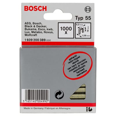 Schmalrückenklammer Typ 55 geharzt, 19, 1000er-Pack, für Druckluftnagler/Drucklufthefter - Bosch