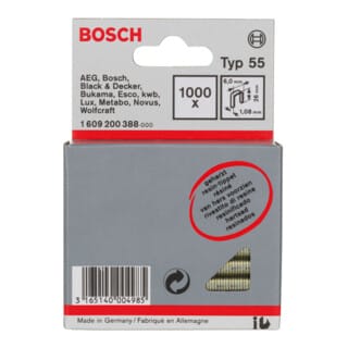 Schmalrückenklammer Typ 55 geharzt, 26, 1000er-Pack, für Druckluftnagler/Drucklufthefter - Bosch