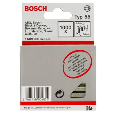 Schmalrückenklammer Typ 55 geharzt, 28, 1000er-Pack, für Druckluftnagler/Drucklufthefter - Bosch