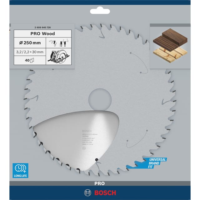 Pro Wood Kreissägeblatt, 250 x 3,2 x 30 mm, T40 - Bosch