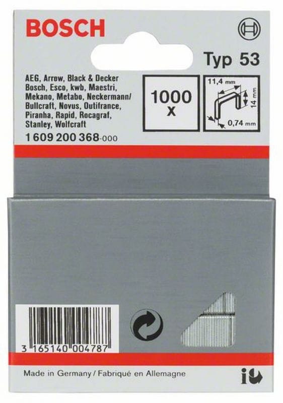 Bosch Accessories 1609200368 Feindrahtklammern Typ 53 1000 St. Abmessungen (L x B) 14 mm x 11.4 mm